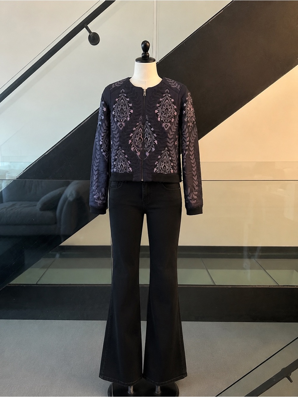 Parker Navy Bomber Jacket with  Embroidery and Beads